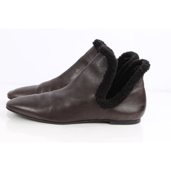 The Row Eros Brown Leather Shearling Lined Ankle Boots Luxe Winter Size 40.5 - Picture 4 of 16
